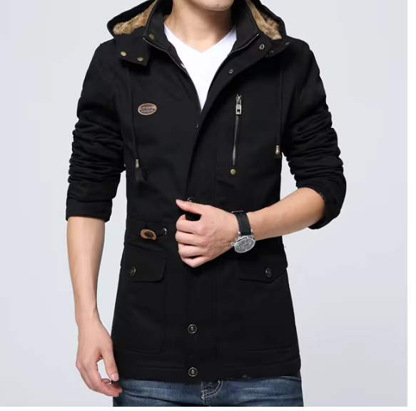 Men Winter New Jackets Thick Fleece Men's Plush Business Windbreaker Long Coat Men Cotton Fashion Autumn Jacket Male clothing