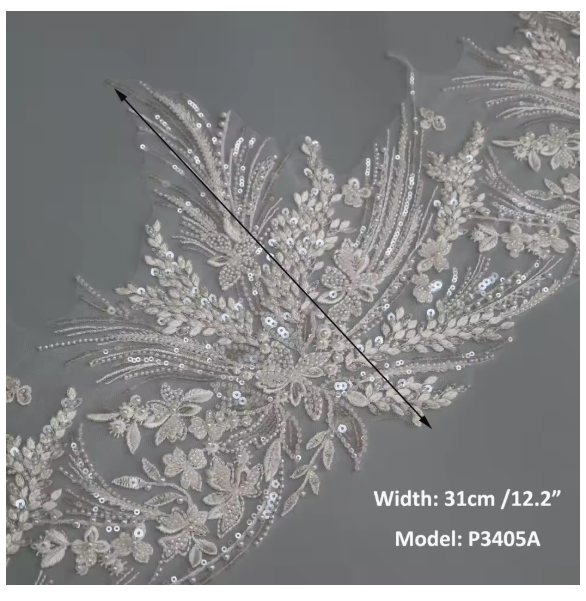 Luxury 1yard sequin beaded appliques for wedding dresses DIY Sewing on embroidery flower trimmings clothes decoration