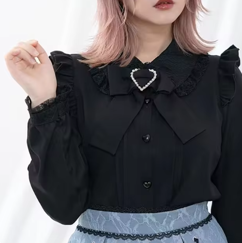 Kawaii Women Shirts Lolita Y2K Cute Japanese Style Blouse Elegant Long Sleeve Sweet Tops Casual Office Ladies Aesthetic Shirt