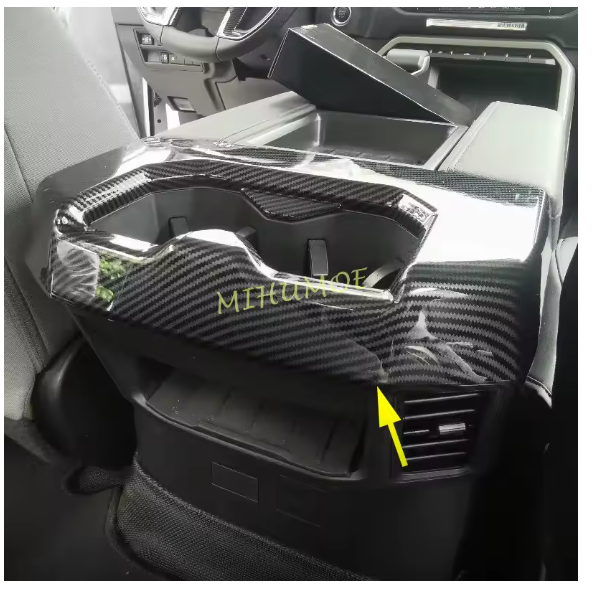 Interior Rear Armrest Box Cup Holder Cover Trims Overlay For Toyota Tundra Sequoia 2022 2023 2024 2025 Carbon Fiber