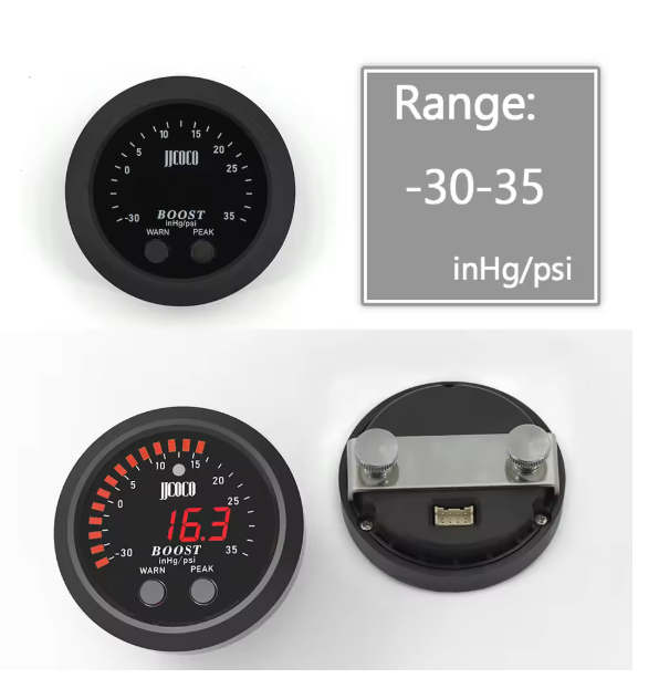 Uviversal 52mm Digital -30in/Hg-35psi Electronic Turbo Boost Gauge Ultra-Thin Turbo Boost Meter Vacuum Gauge 12v 24v