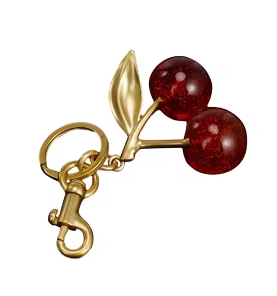 Cherry Charm Pendant Cherry Pendant Shoulder Bag Decoration Fruit Leaf Shape Keychain Exquisite Keyring Holder Handbag Accessory