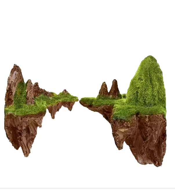 Creative Suspended Island Decor Set - Floating Stones, Artificial Plants, Caverns for Fish Tank & Aquarium