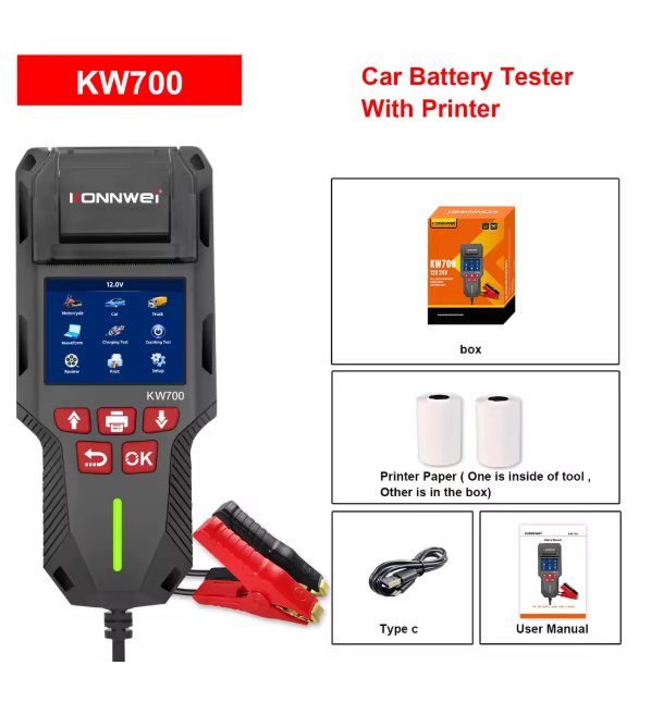 KONNWEI KW700 12V 24V Car & Truck Battery Tester with Print function Battery Analyzer Cranking Test Charging Test 10-2000CCA DIY