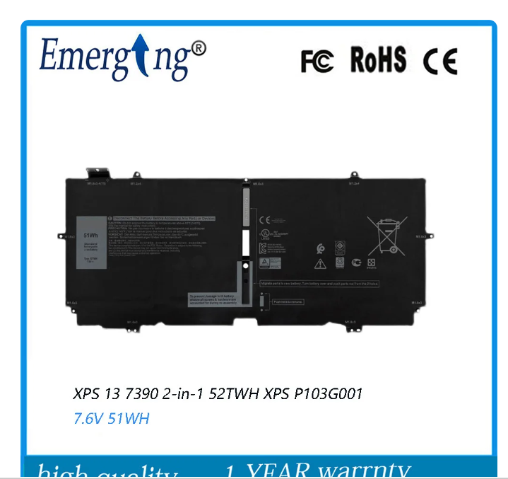 7.6V 51Wh New Original 52TWH Laptop Battery for Dell XPS 13 7390 2-in-1 XPS P103G001