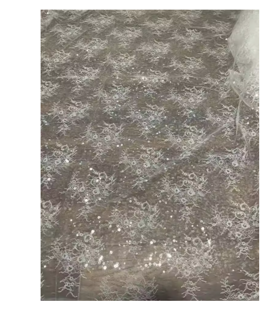 Ivory white wedding dress fabric Designer special with sequins 130cm wide sell by yard