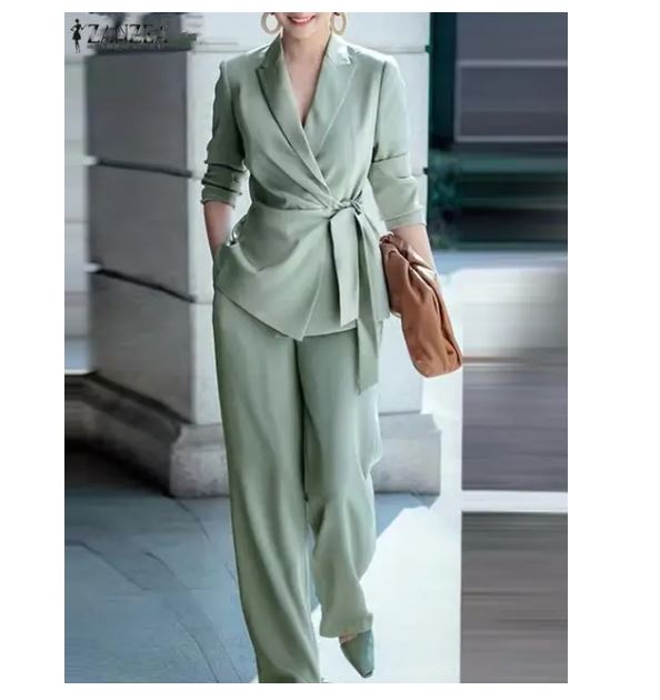 ZANZEA Elegant OL Work Suit Women Solid Blazer & Wide Leg Pant Sets Fashion 2PCS Urban Tracksuits Ladies Office Outfits Oversize