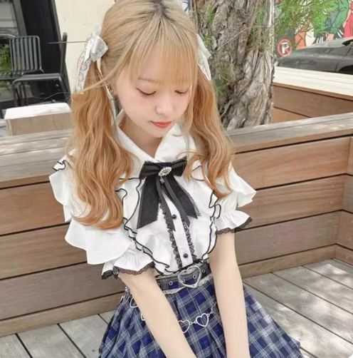 Kawaii Women Shirts Lolita Y2K Cute Japanese Style Blouse Elegant Long Sleeve Sweet Tops Casual Office Ladies Aesthetic Shirt