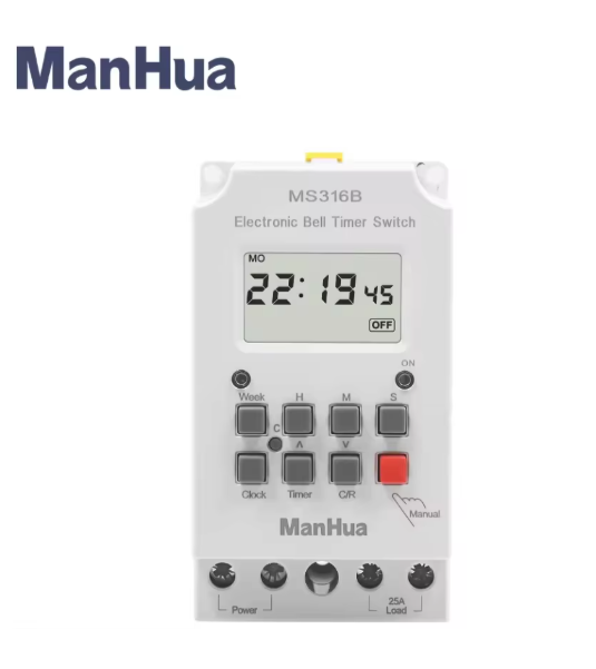 ManHua 220VAC 25A MS316B with cover weekly Programmable 99 ON Duration 23hours 59 Seconds With LCD Display School Bell Timer