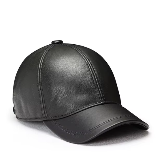 Men Real Cowhide Leather Earlap Caps Male Fall Winter 100% Real Cow Leather Hats New Casual Real Leather Outdoor Baseball Cap