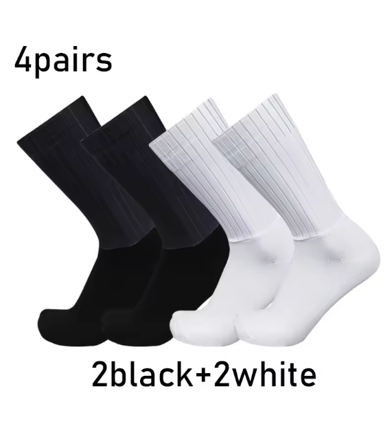 2024 New Aero Pure Color Cycling 4pairs/set Sports Socks Silicone Non-slip Pro Racing Bicycle Socks Summer Cool Calcetines