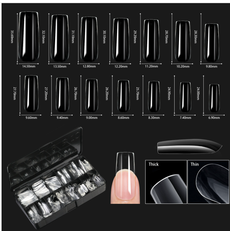 European and American special nail art nail tips transparent nail tips nail shape nail art traceless false nails boxed coffin nails cross-border supply