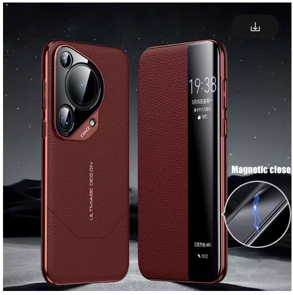 Genuine Leather Flip Cover Case For HUAWEI Pura 70 Pro Ultra Smart View Wake Sleep Call ID Display