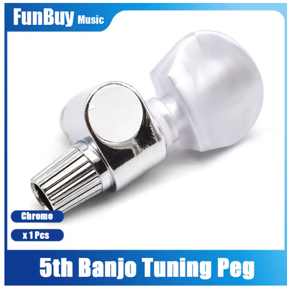 Banjo 5th Geared Tuner Tuning Peg Machine Heads with White Pearl Button Banjo Parts Chrome