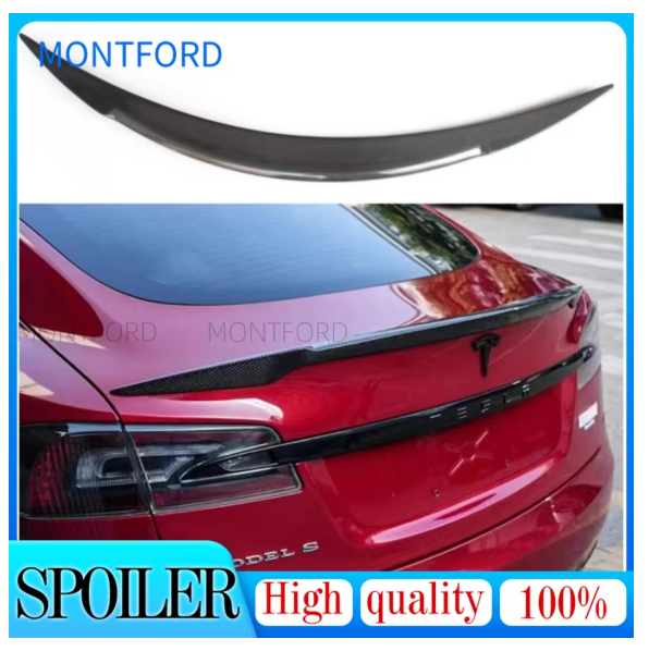 High Quality Carbon Fiber Rear Boot Trunk Wing Lip Spoiler Car Styling For Tesla Model S 4 Door Sedan 2012 2013 2014 2015 2016