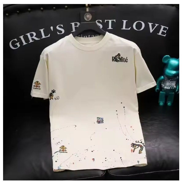 Y2K Men Techwear Splash-ink Embroidery Printed Short Sleeve Tshirt Summer New Fashion Mens Luxury Cotton Short Sleeve T Shirts