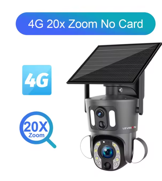 LS VISION 8MP 20X Optical Zoom Dual Screen 4G Sim Solar Camera 4K WiFi PTZ Dual PIR Detection Humanoid Auto Tracking CCTV Camera