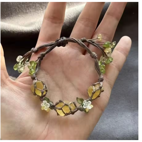 Fashion Crystal Adjustable Bracelets Women DIY Raw Stone Weaving Hand Rope Osmanthus Fluorite Bracelet Party Jewelry Gift