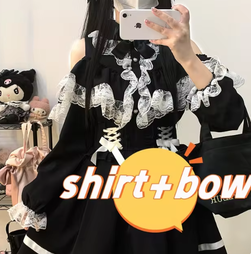 Kawaii Women Shirts Jirai Kei Lolita Y2K Cute Japanese Style Blouse Elegant Long Sleeve Sweet Tops Casual Aesthetic Shirt 2024