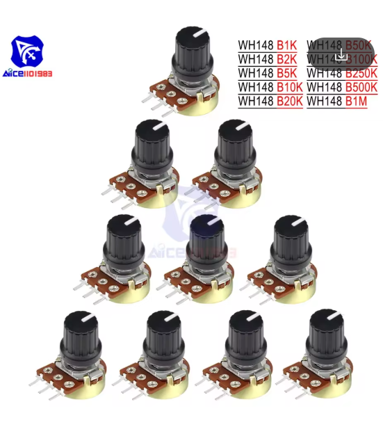 5 PCS/Lot Potentiometer Resistor 1K 2K 5K 10K 20K 50K 100K 500K Ohm 3 Pin Linear Taper Rotary Potentiometer for Arduino with Cap