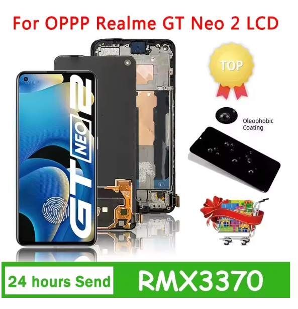 6.62"AMOLED New For Oppo Realme GT Neo2 RMX3370 LCD Display Screen+Touch Panel Digitize Assembly Realme GT Neo 2 LCD With Frame