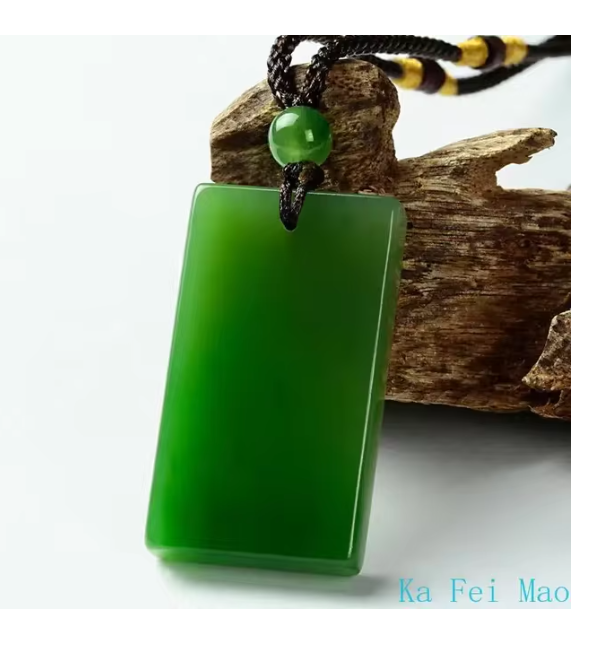 Natural Green Jade Rectangular Smooth Necklace Pendant Women Men Genuine Hetian Jades Stone Charms Amulet Gifts For Ladies