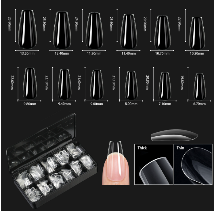 European and American special nail art nail tips transparent nail tips nail shape nail art traceless false nails boxed coffin nails cross-border supply