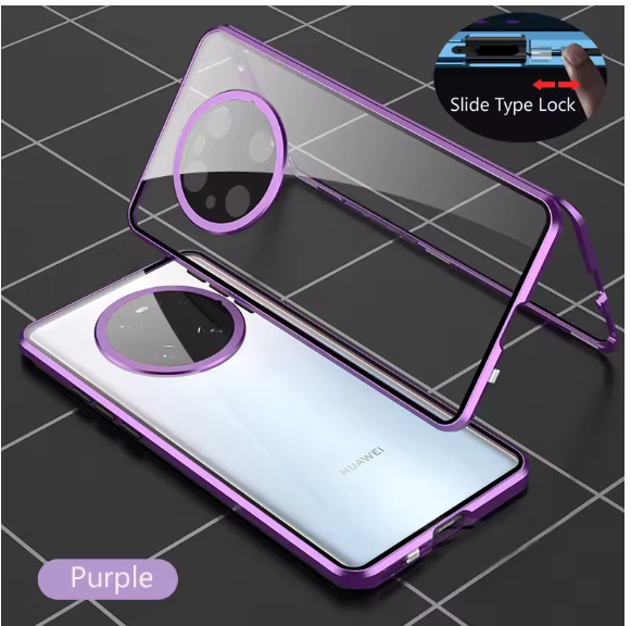Double-sided Glass Snap Lock Metal Magnetic Phone Case For Huawei Mate 50 60 70 40 30 Pro Full Lens Protection Cover Cases