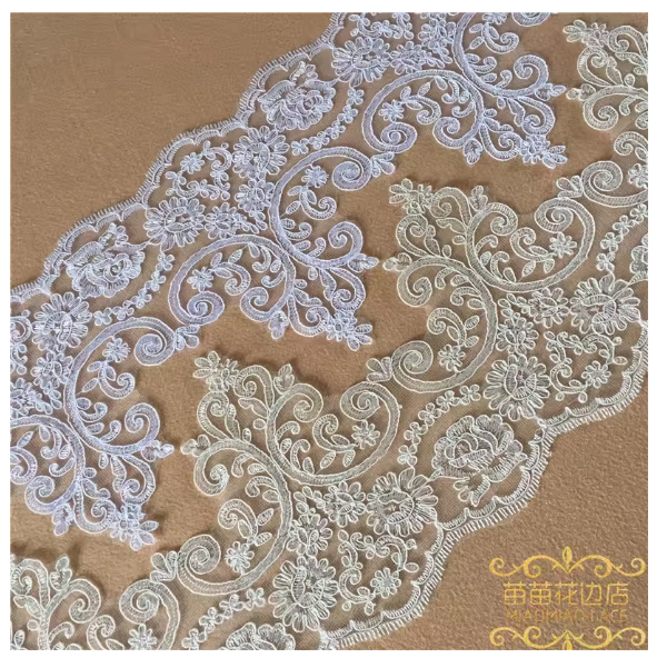 1Yard European-style Pure white ivory Lace Fabrics Wedding Veil Tiara DIY Handmade Jewelry Cording Trims Flower 18cm