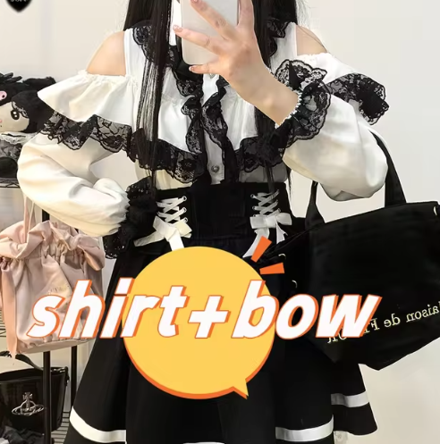 Kawaii Women Shirts Jirai Kei Lolita Y2K Cute Japanese Style Blouse Elegant Long Sleeve Sweet Tops Casual Aesthetic Shirt 2024