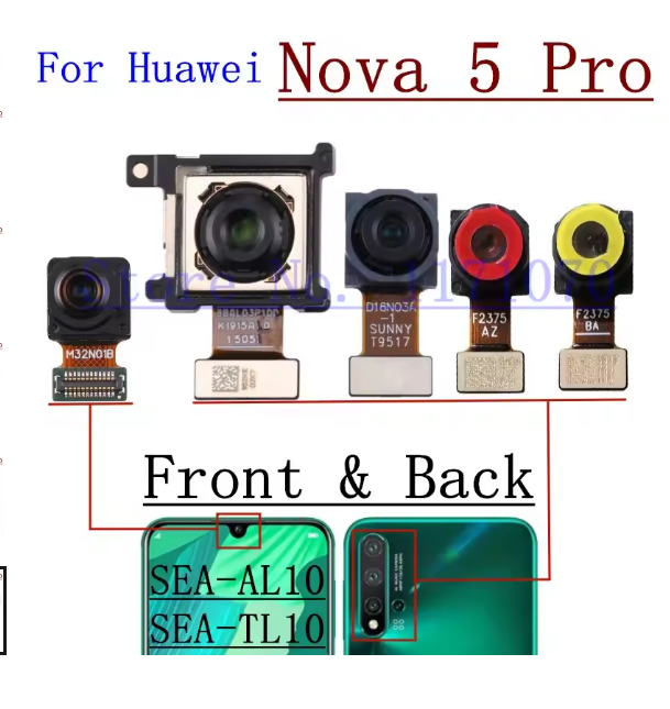 Original Tested Back Big Rear Main Camera Module For Huawei Nova5 Nova 5 Pro Small Facing Front Camera Flex Cable