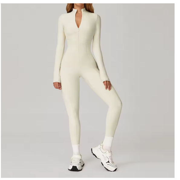 Yoga Overalls Long Sleeved Women's Sportswear Gym Boilersuit Zipper Jumpsuits Workout High-intensity Fitness Skin-tight Garment