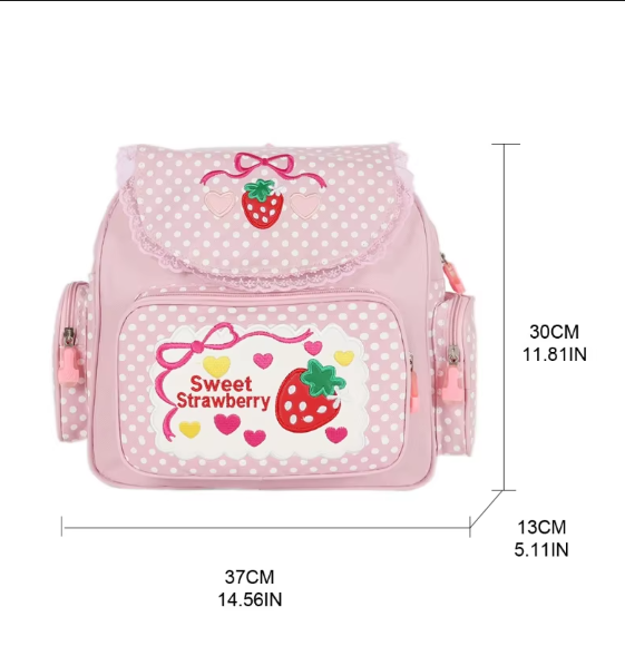 Girl Embroidery Strawberry School Backpack Children's Schoolbag Student Girls