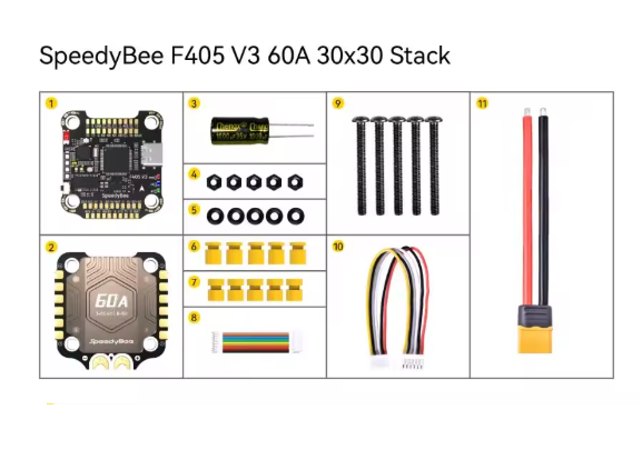 SpeedyBee F405 V3 BLS 60A 30x30 FC&ESC Stack F405 Flight Controller BLHELIS 60A 4in1 ESC for FPV Freestyle Drones DIY Parts