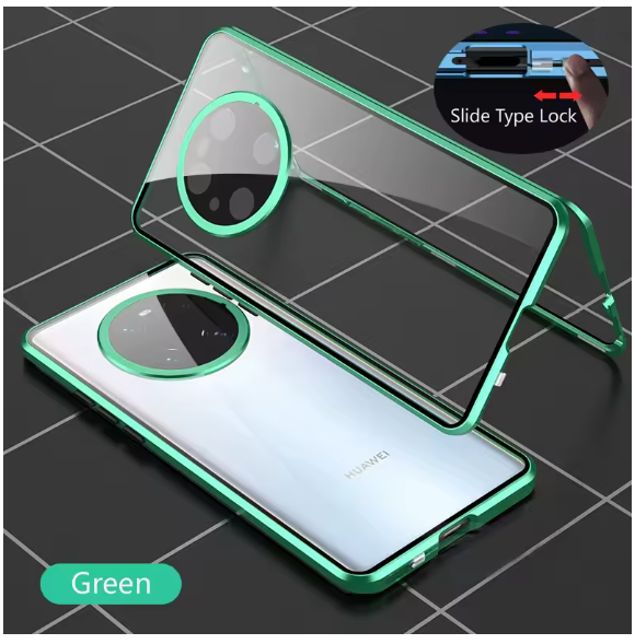 Double-sided Glass Snap Lock Metal Magnetic Phone Case For Huawei Mate 50 60 70 40 30 Pro Full Lens Protection Cover Cases