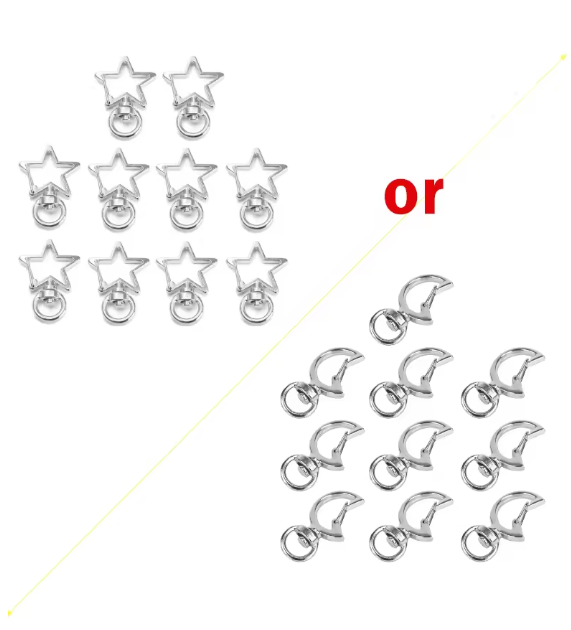 Set of 10 Metal Lobster Claw Clasps Star keyring /Moon Hook Lanyard Clip DIY Supplies Jewelry Making Keychain