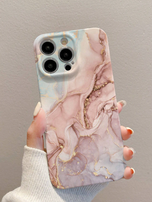 1pc Pink Marble Pattern Full Cover Phone Case Compatible With IPhone 15 Series