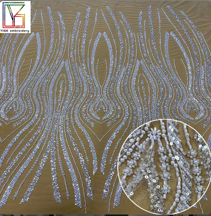 white heavy beaded lace 100% Polyester tulle embroidery Wedding Dress Beading Fabrics bridal laces fabrics for women