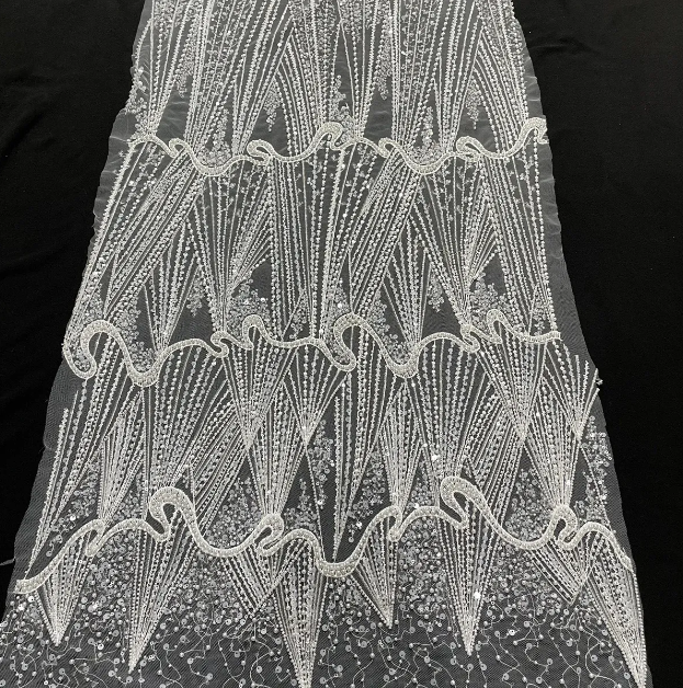 High Quality Sequin Tulle Net Lace With heavy Beads Embroidered Lace Fabric For Party Wedding Dress
