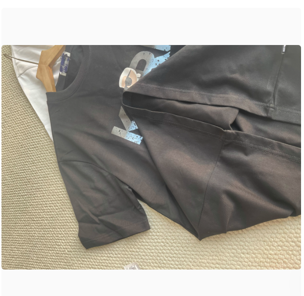 Couple's American K'er new cotton breathable offset printing letter casual straight round neck short-sleeved T-shirt