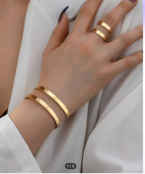 1pc Fashionable Geometric Bracelet & 1pc Ring Set