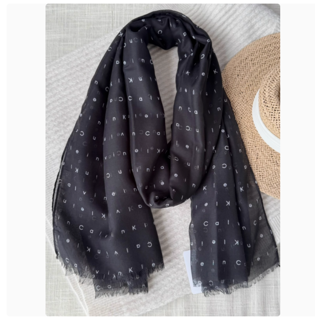 Export to Europe and America light luxury goods new letter printing fashionable all-match temperament black thin scarf shawl silk scarf women
