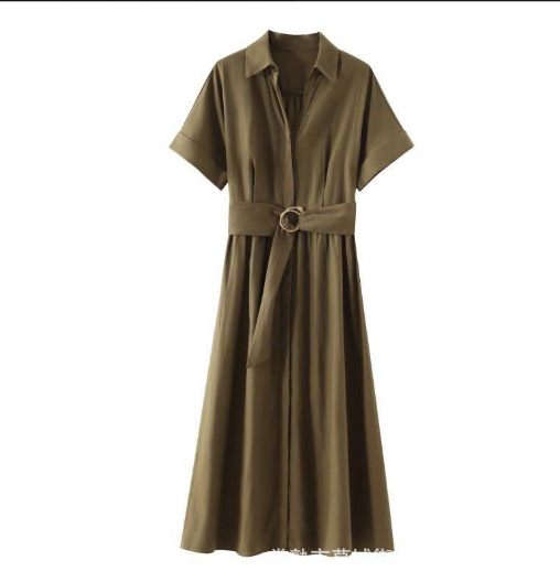 UC&ZA Cross-border European and American AliExpress Women's Clothing 2024 New Summer with Belted Linen Blend Shirt Dress