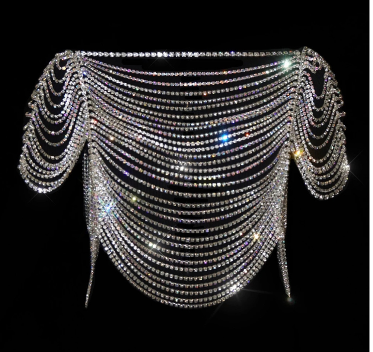 Cross-border jewelry, extravagant nightclub super sparkly rhinestone body chain, European and American gothic sexy clothing chain