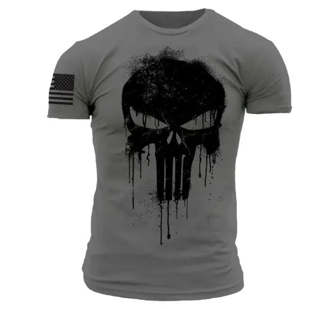 Summer Street Men 3D Printed Military Patriotic Cranial Drop Oversized Short-sleeved Quick-drying Sportswear Men's Top T-shirt