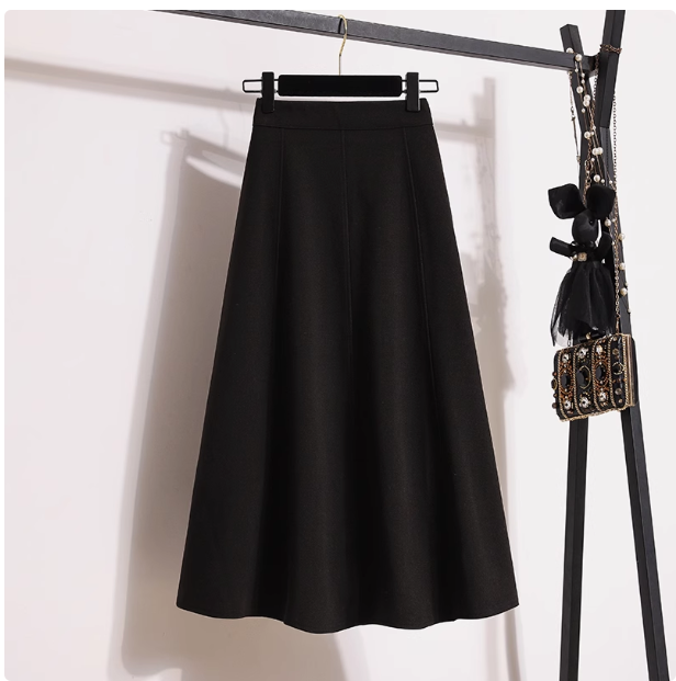 Hepburn style umbrella skirt for women, large size, summer fat mm, high waist, slimming, thickened woolen skirt, belly-covering A-line long skirt