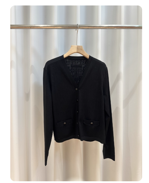 Elegant and sophisticated early autumn 2025 new TB hollow jacquard long-sleeved V-neck knitted cardigan in red.