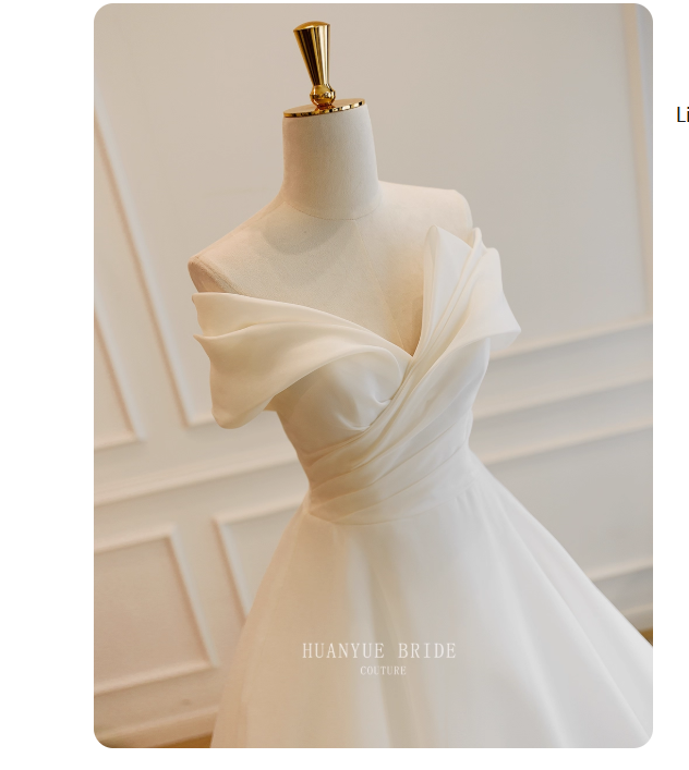 Slim at least 2 sizes Korean style fresh floor-length wedding dress, one shoulder organza satin simple go out to meet the bride outdoors