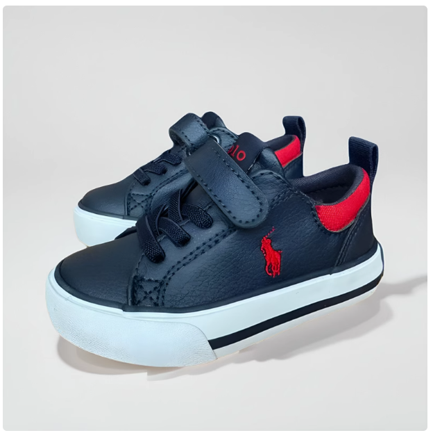 2024 Maiduoduo export Japanese style sea blue and red contrast soft PU leather single buckle elastic band literary boys and girls shoes