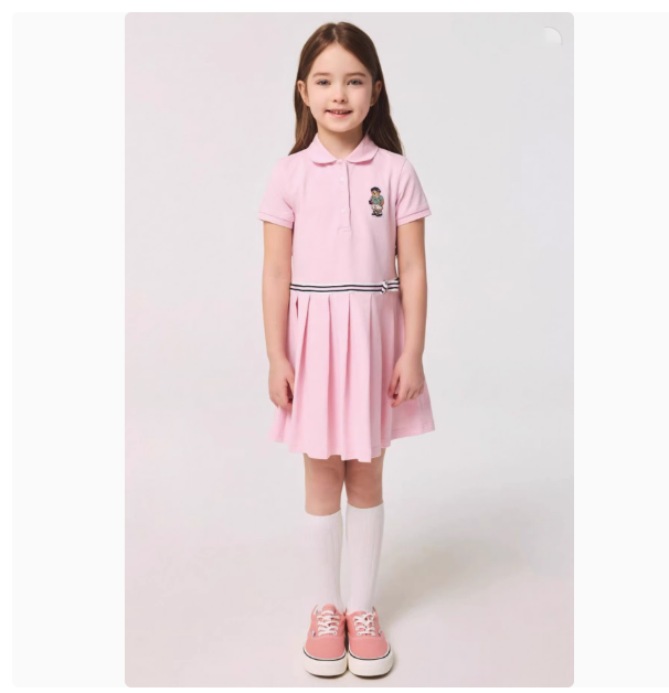 25 new summer girls mesh lapel polo shirt dress soft and comfortable slim college style children's skirt